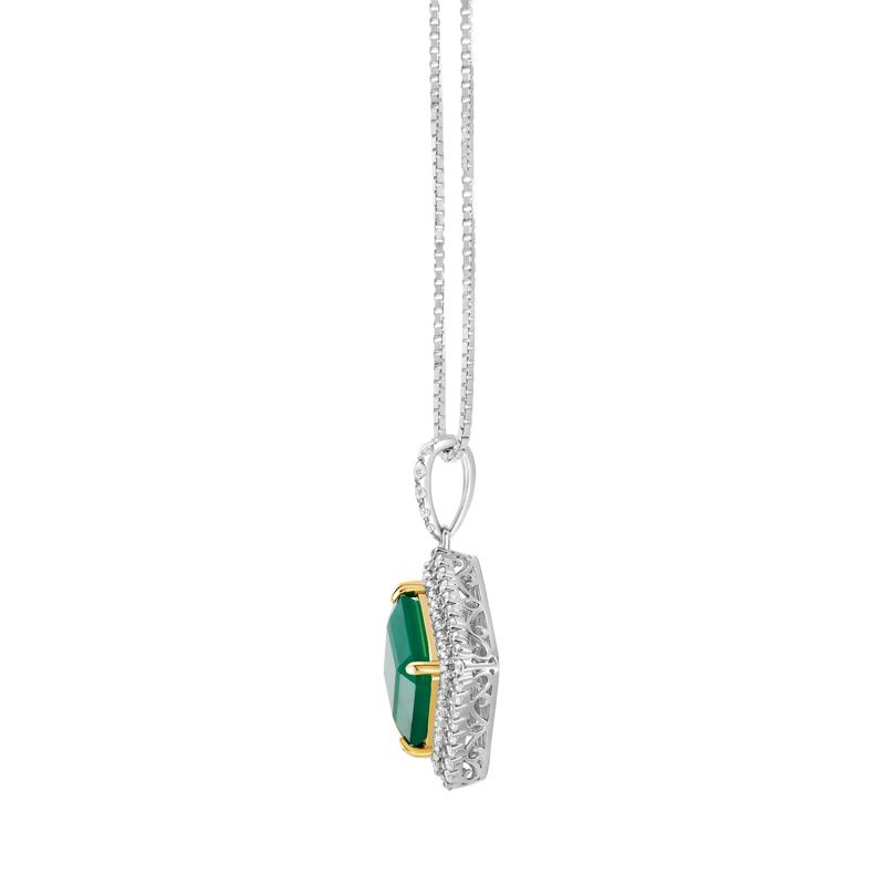Emerald and Diamond Halo Pendant in 14K Whtie Gold, 16&quot; – Image 2 of 2
