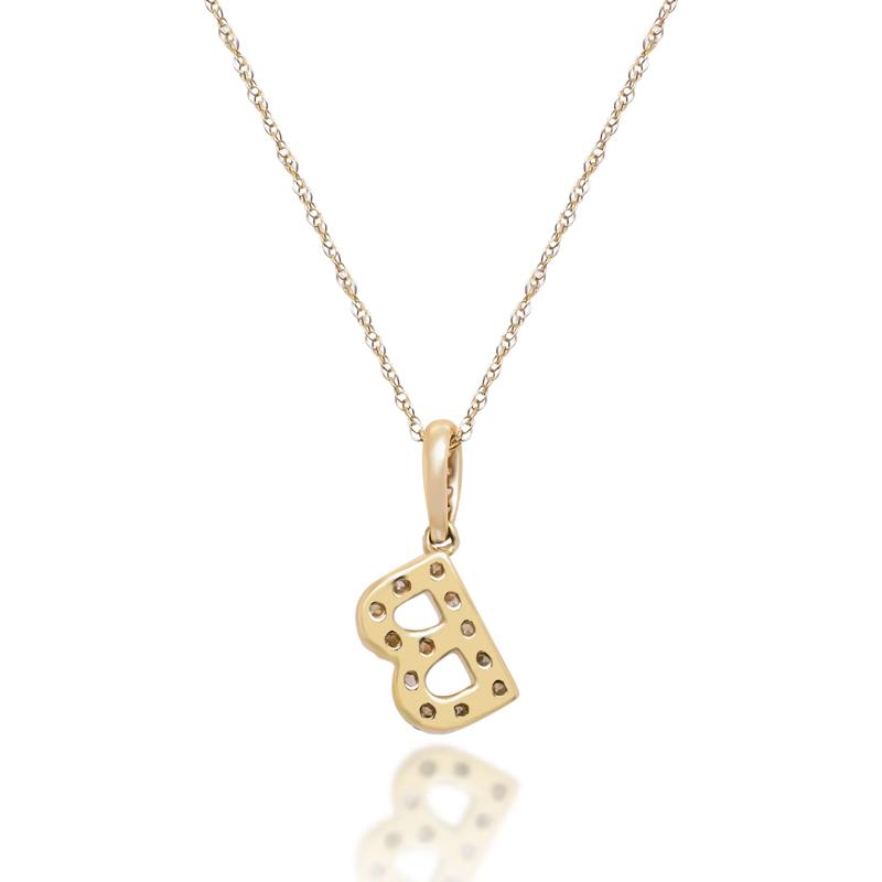Diamond B Initial Pendant in 10K Yellow Gold &#40;1/10 ct. tw.&#41; – Image 3 of 4