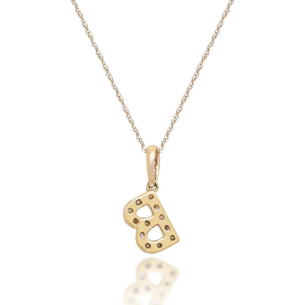 Diamond B Initial Pendant in 10K Yellow Gold (1/10 ct. tw.) – Image 3 of 4