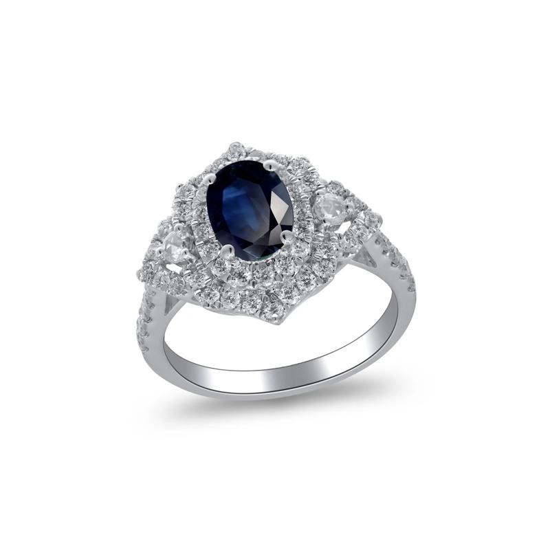 Blue Sapphire and Diamond Ornate Ring in 14K White Gold &#40;7/8 ct. tw.&#41; – Image 4 of 5