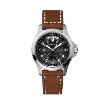 Khaki Field King Auto Watch with Brown Leather Strap