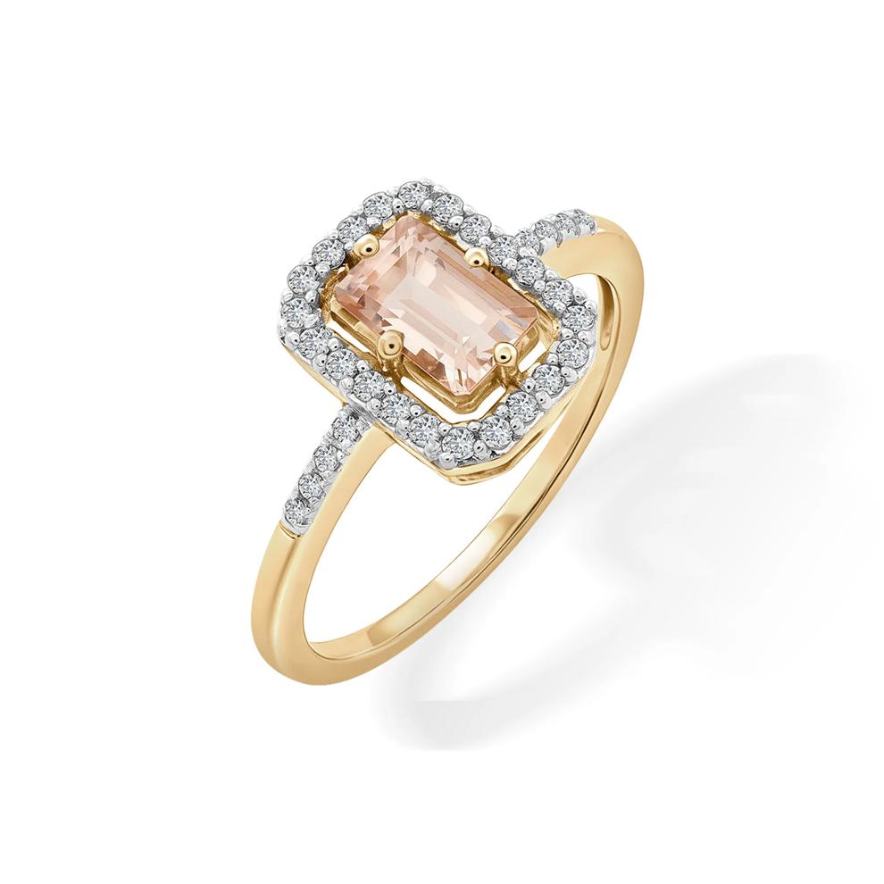 Morganite &amp; Diamond Halo Ring in 10K Yellow Gold (1/7 ct. tw.) – Image 4 of 4