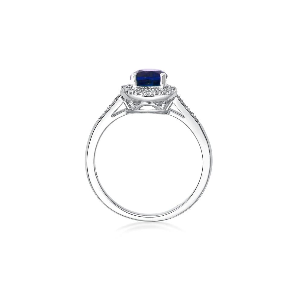 Lab Created Sapphire &amp; 1/8 ct. tw. Diamond Ring in Sterling Silver – Image 2 of 3