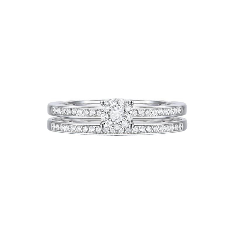 Diamond Double-Row Halo Promise Ring in Sterling Silver &#40;1/4 ct. tw.&#41; – Image 1 of 3