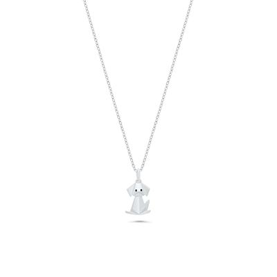 Black Diamond Accent Origami Dog Pendant Necklace in Sterling Silver