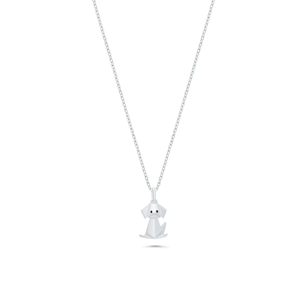 Black Diamond Accent Origami Dog Pendant Necklace in Sterling Silver – Image 1 of 4