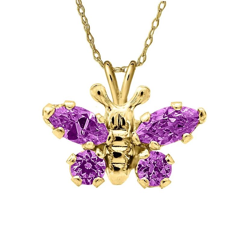 Children&#39;s Purple Cubic Zirconia Butterfly Pendant in 14K Yellow Gold – Image 1 of 1