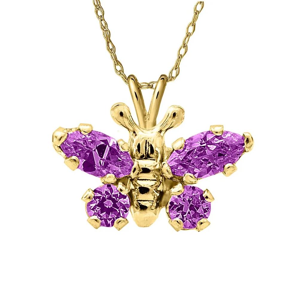 Children's Purple Cubic Zirconia Butterfly Pendant in 14K Yellow Gold – Image 1 of 1