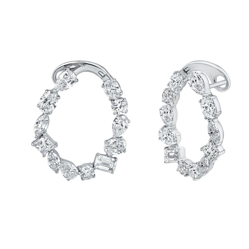 Lab Grown Diamond Mixed Cut Hoop Earrings in 14K White Gold &#40;6 ct. tw.&#41; – Image 1 of 2