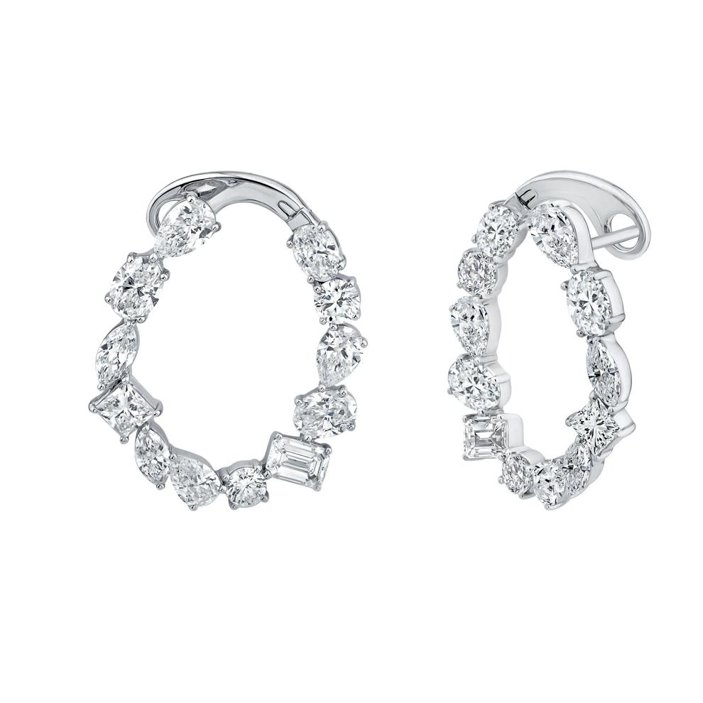 Lab Grown Diamond Mixed Cut Hoop Earrings in 14K White Gold (6 ct. tw.) – Image 1 of 2
