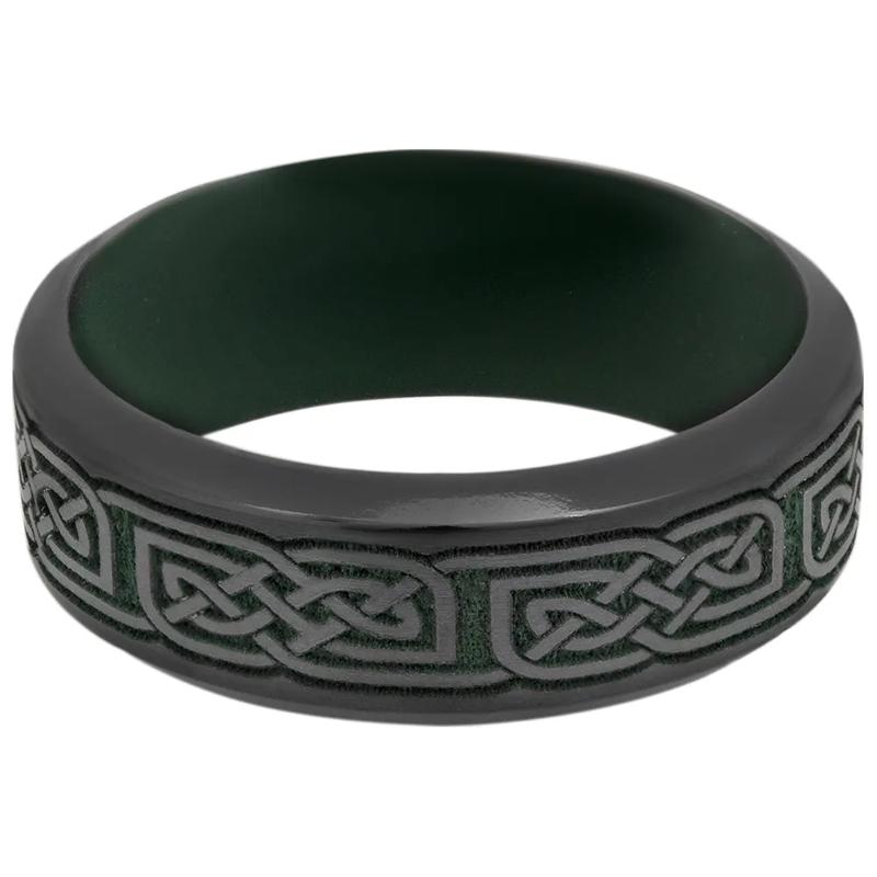 Men&rsquo;s Celtic Wedding Band with Green Cerakote in Black Zirconium, 8mm – Image 1 of 3