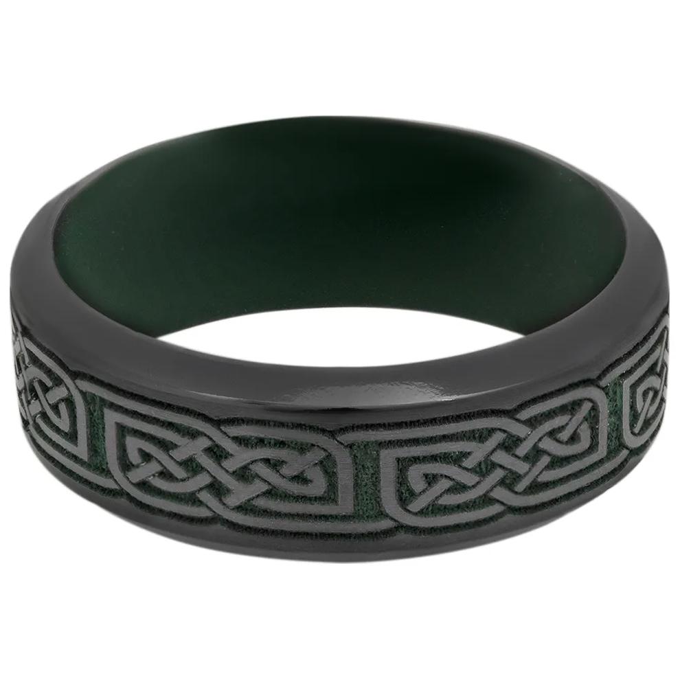 Men&rsquo;s Celtic Wedding Band with Green Cerakote in Black Zirconium, 8mm – Image 1 of 3