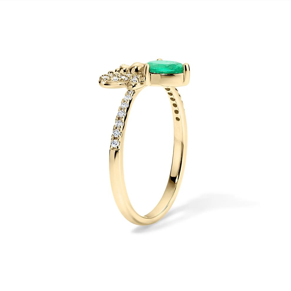 Emerald &amp; Diamond Bumblebee Ring in 10K Yellow Gold (1/4 ct. tw.) – Image 3 of 4