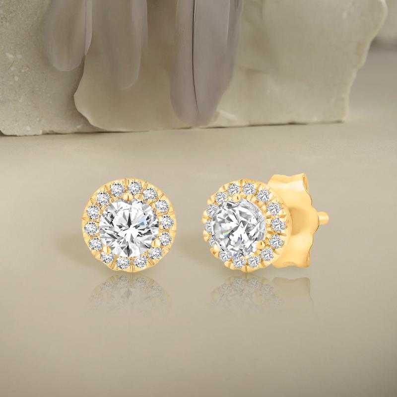 Lab Grown Diamond Halo Stud Earrings in 10K Yellow Gold &#40;1/2 ct. tw.&#41; – Image 5 of 6