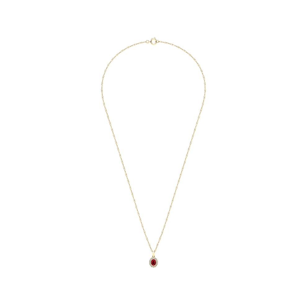 Oval Ruby &amp; Diamond Pendant Necklace in 10K Yellow Gold (1/10 ct. tw.) – Image 3 of 4