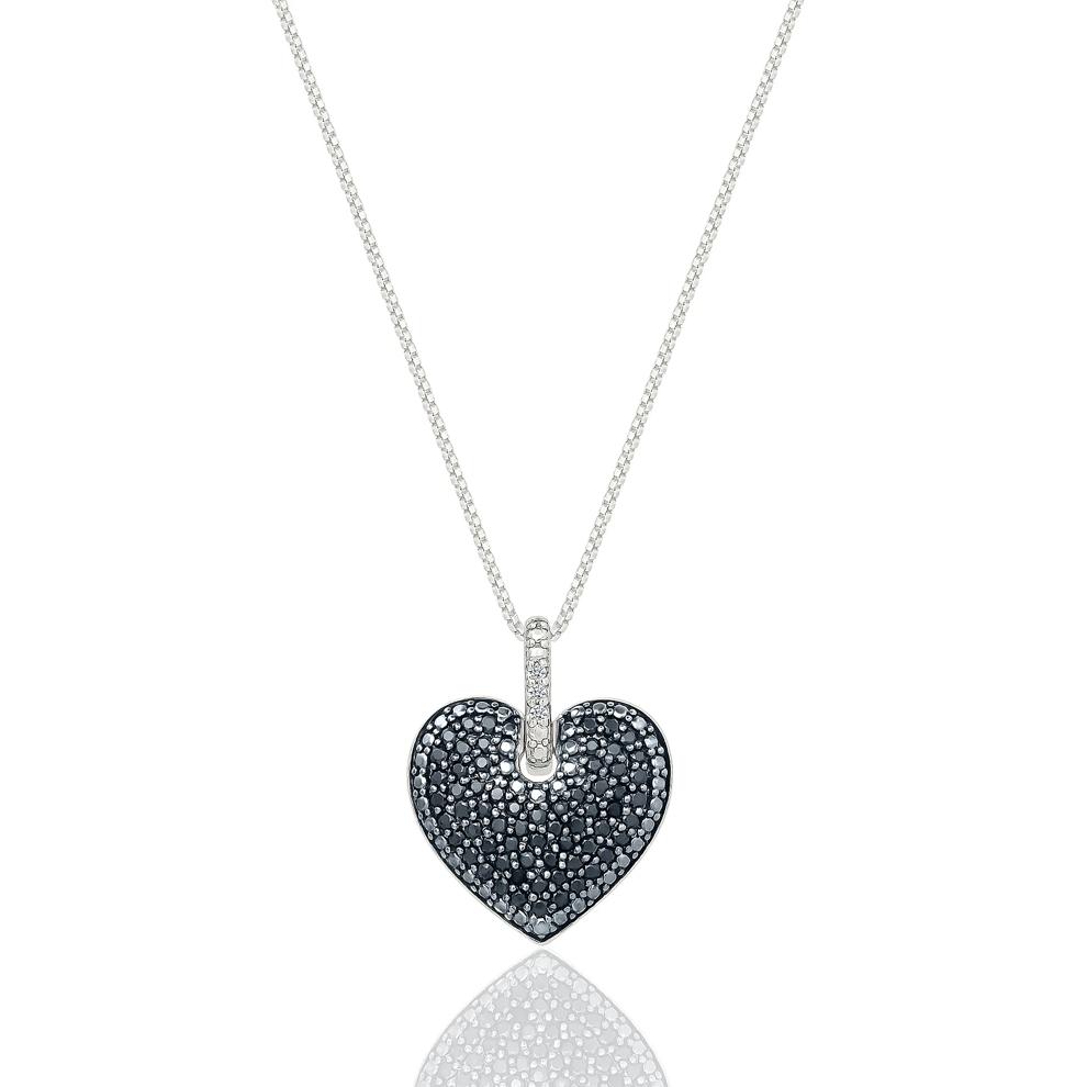 Black and White Diamond Heart Pendant in Sterling Silver (1/3 ct. tw.) – Image 1 of 3