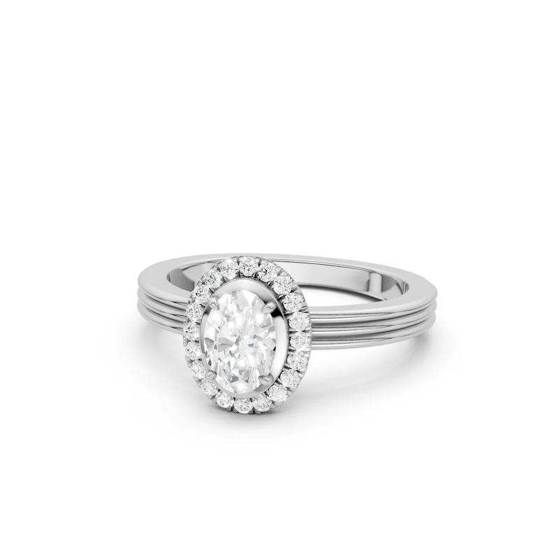 Diamond Oval Halo Engagement Ring in 14K White Gold &#40;5/8 ct. tw.&#41; – Image 2 of 5