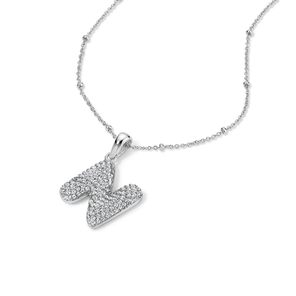 Lab-Created White Sapphire Pav&eacute; Bubble N Initial Pendant in Sterling Silver – Image 4 of 4