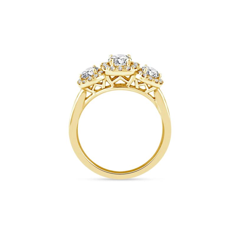 Diamond Three-Stone Halo Engagement Ring in 14K Yellow Gold &#40;1 1/2 ct. tw.&#41; – Image 2 of 3