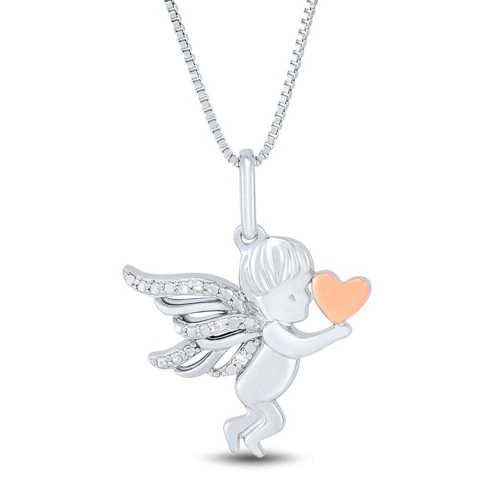 Cherub Pendant with Diamond Accents in Sterling Silver and 14K Rose Gold – Image 1 of 4