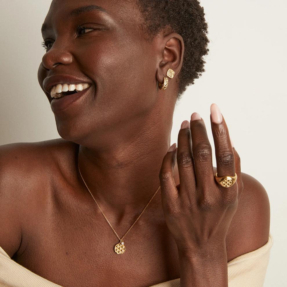 Quilted Hoop Earrings in Vermeil, 14.5MM – Image 2 of 5