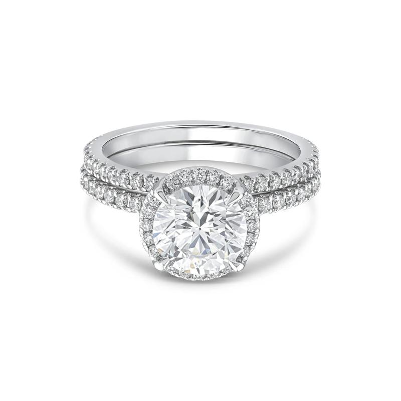 Lab Grown Diamond Round Halo Bridal Set in 14K White Gold &#40;2 3/4 ct. tw.&#41; – Image 1 of 3