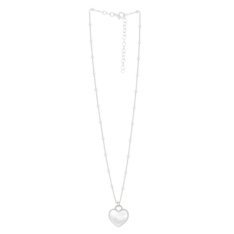 Mother of Pearl Heart Beaded Station Necklace in Sterling Silver – Image 3 of 4