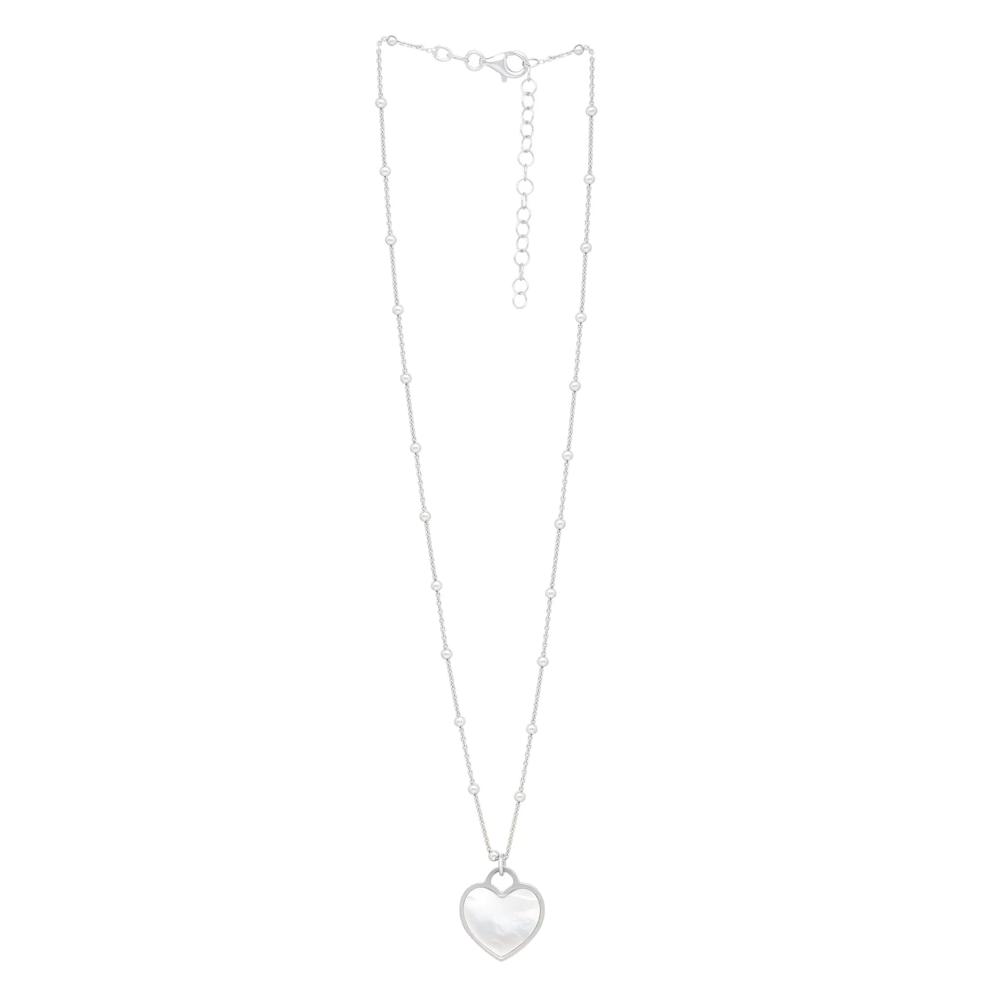 Mother of Pearl Heart Beaded Station Necklace in Sterling Silver – Image 3 of 4