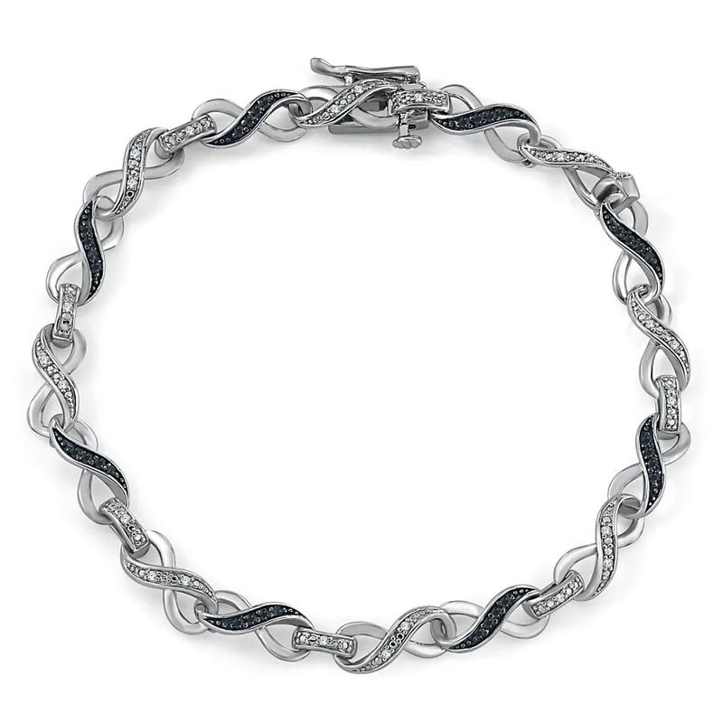 Black &amp; White Diamond Infinity Bracelet in Sterling Silver &#40;1/3 ct. tw.&#41; – Image 1 of 1