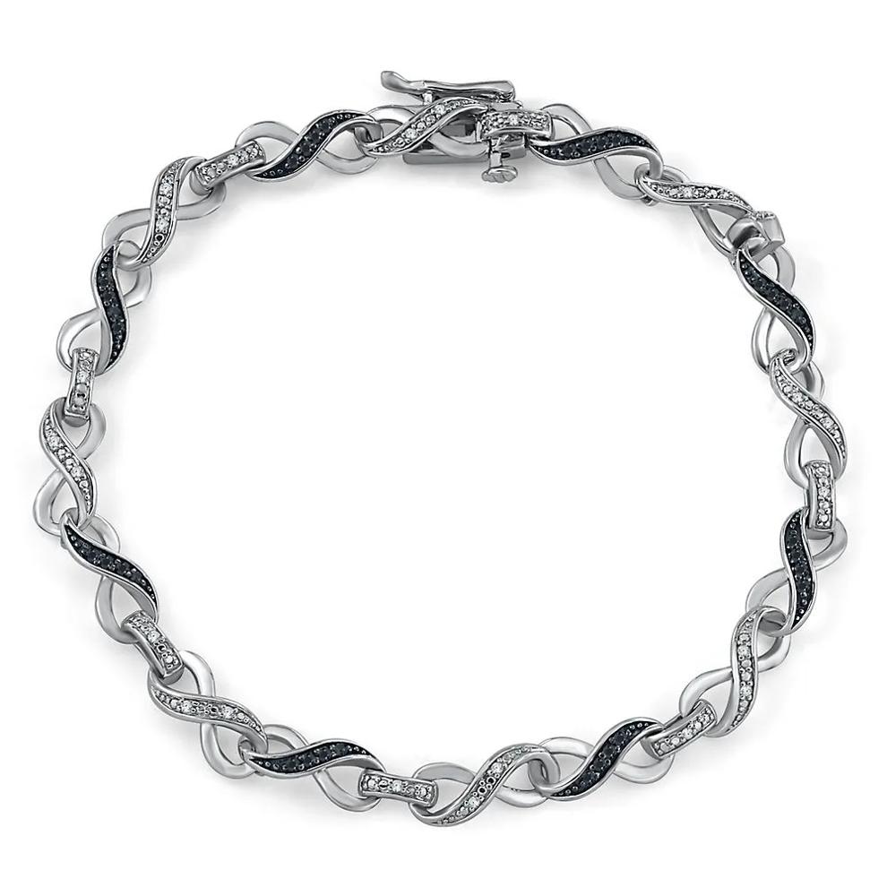 Black &amp; White Diamond Infinity Bracelet in Sterling Silver (1/3 ct. tw.) – Image 1 of 1