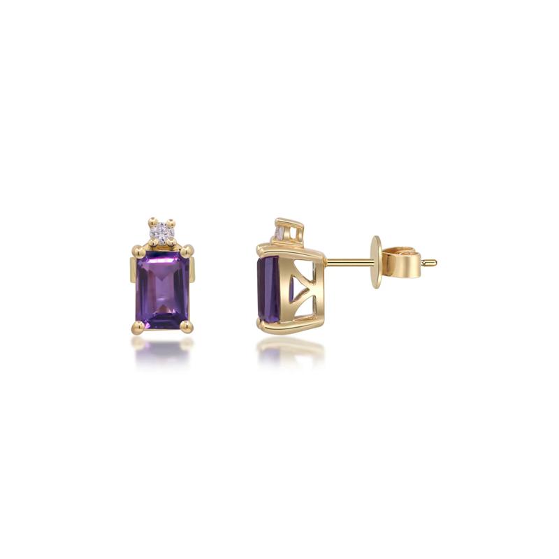 Amethyst and Diamond Accent Earrings in 14K Yellow Gold – Image 3 of 3