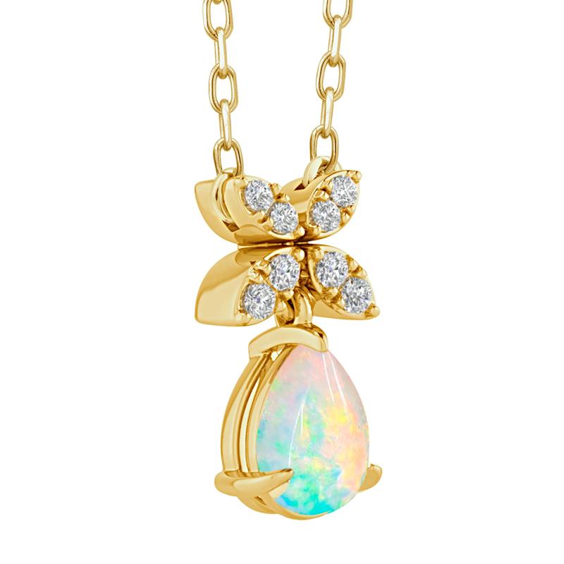 Australian Opal and Diamond Accent Drop Necklace in 10K Yellow Gold – Image 3 of 3