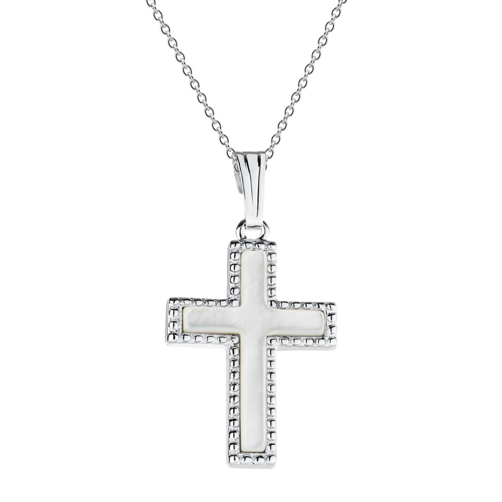 Bead-Edge Mother of Pearl Cross Pendant in Sterling Silver – Image 1 of 3
