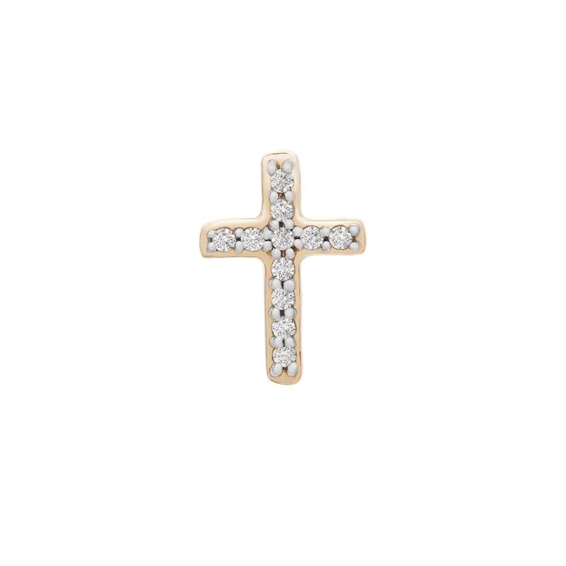 Single Diamond Stud Earring Cross in 10K Yellow Gold – Image 1 of 1