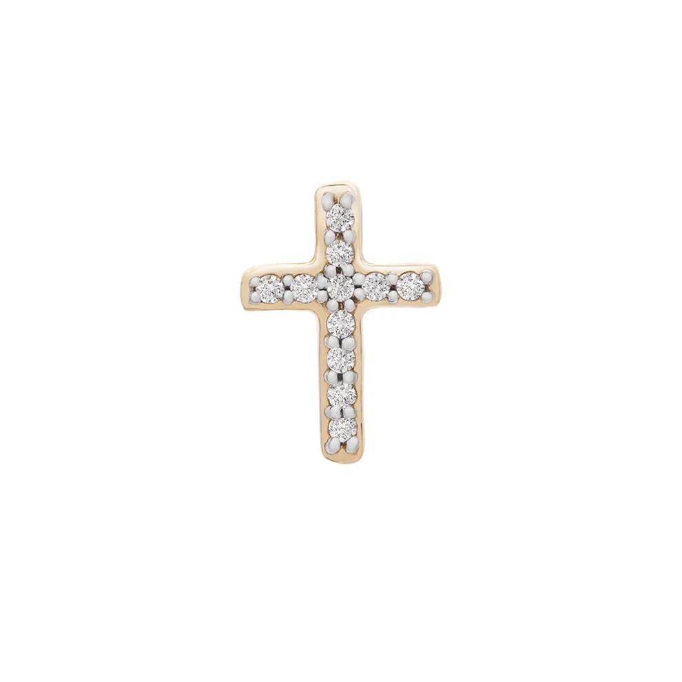 Single Diamond Stud Earring Cross in 10K Yellow Gold – Image 1 of 1