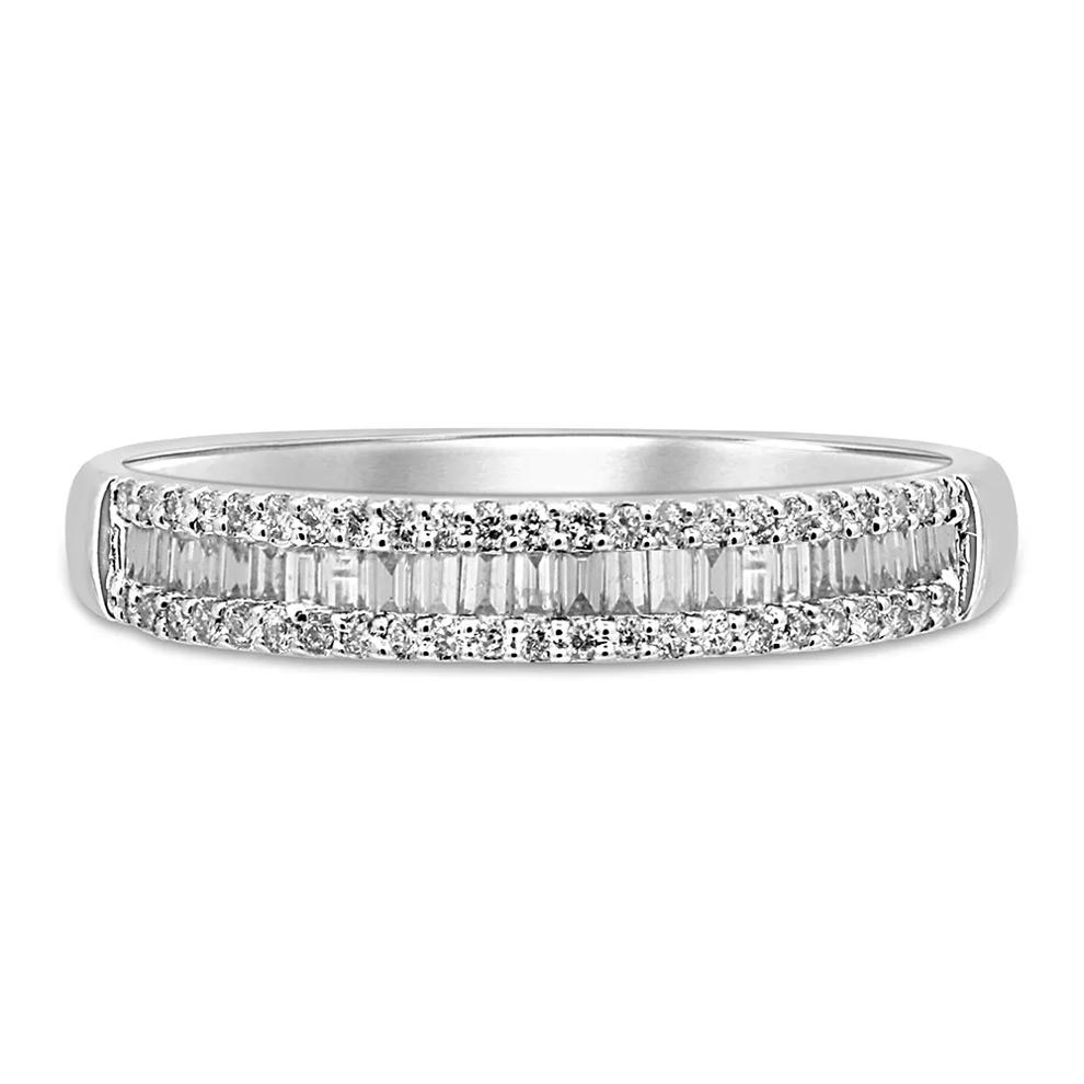 Baguette &amp; Pave Diamond Wedding Band in 10K White Gold (1/4 ct. tw.)  – Image 1 of 3