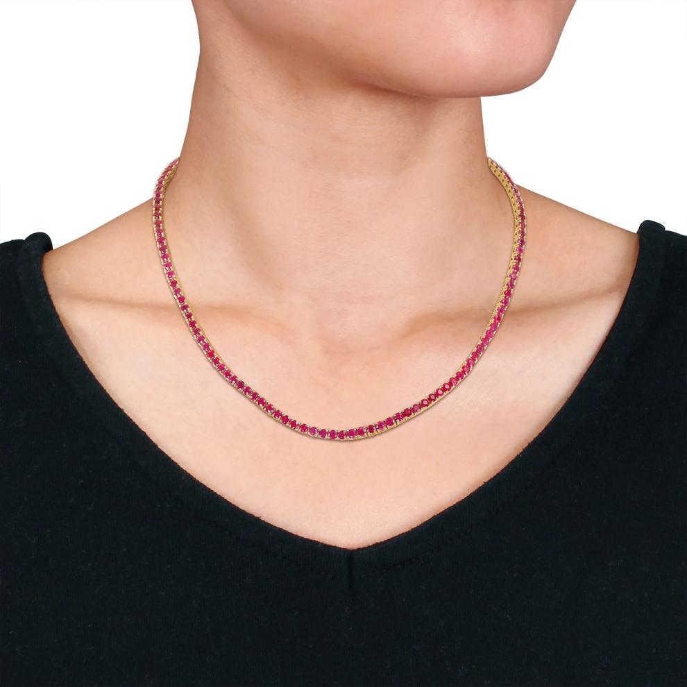 Ruby Tennis Necklace in 14K Yellow Gold – Image 4 of 4