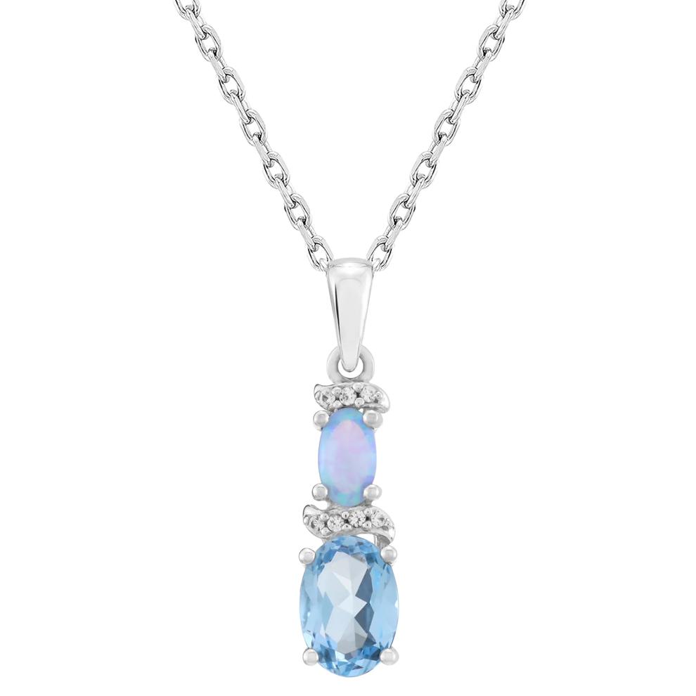Blue Topaz, Lab-Created Blue Opal &amp; Lab-Created White Sapphire Pendant in Sterling Silver – Image 1 of 3