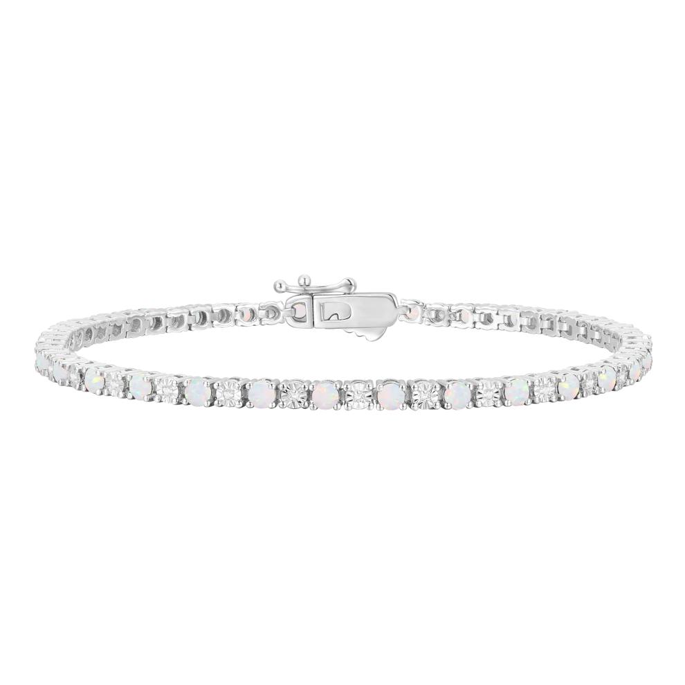 Opal &amp; Diamond Line Bracelet in 10K White Gold (1/7 ct. tw.) – Image 1 of 1