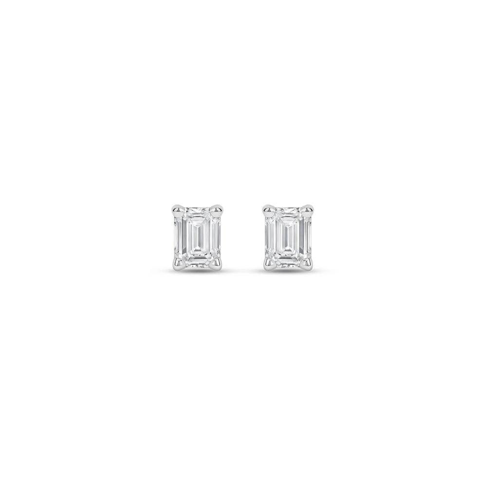 Lab Grown Diamond Emerald-Cut Solitaire Stud Earrings in 14K White Gold (1/3 ct. tw.) – Image 2 of 3