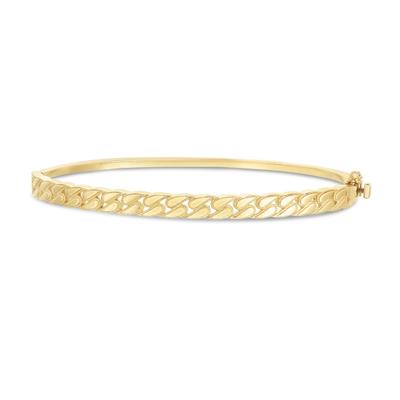Fancy Link Bangle Bracelet in 14K Yellow Gold, 7"