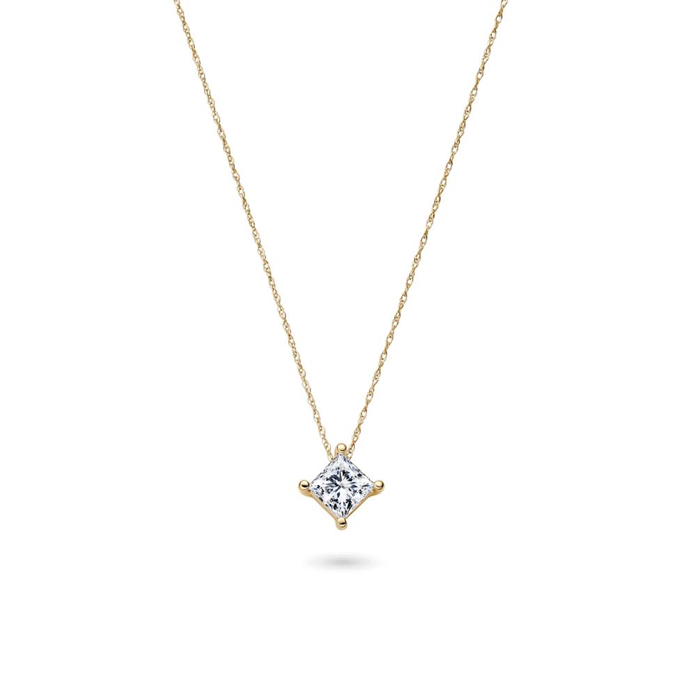 Lab Grown Diamond Princess-Cut Solitaire Pendant in 14K Yellow Gold (1 ct. tw.) – Image 1 of 4