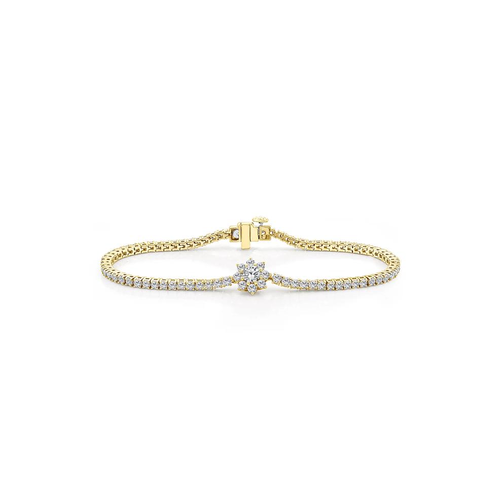 Lab Grown Diamond Starburst Cluster Tennis Bracelet in 14K Yellow Gold (3 1/2 ct. tw.) – Image 1 of 2