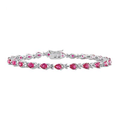 Lab-Created Ruby Link Bracelet in Sterling Silver, 7”