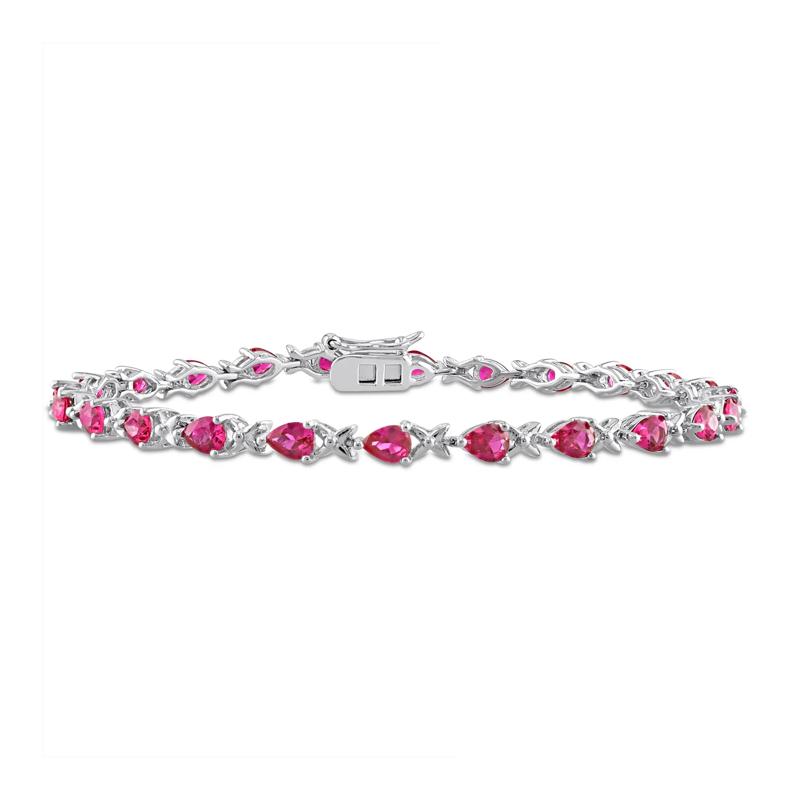 Lab-Created Ruby Link Bracelet in Sterling Silver, 7&rdquo; – Image 1 of 5