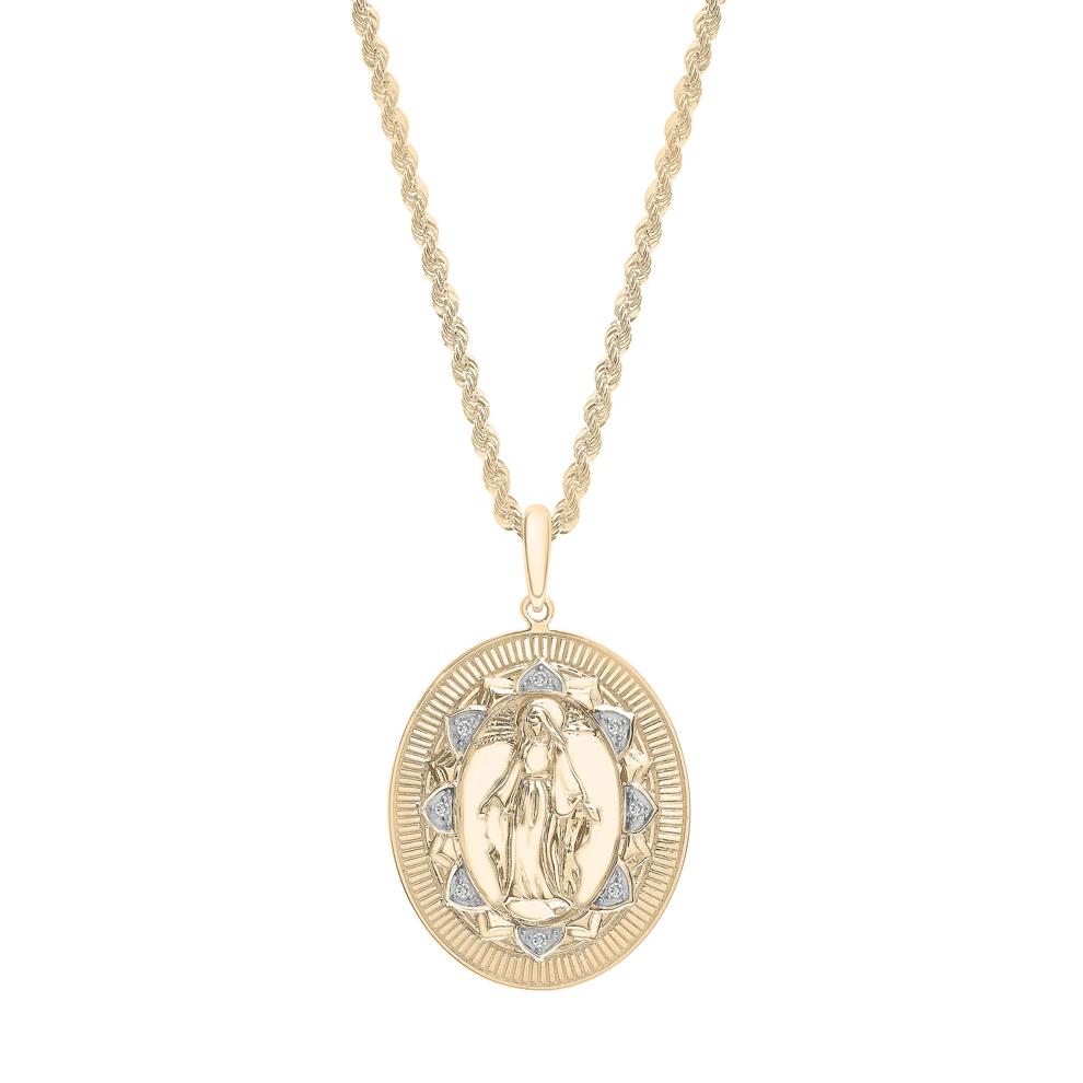 Men's Virgin Mary Diamond Medallion in 10K Yellow Gold, 22" – Image 1 of 4