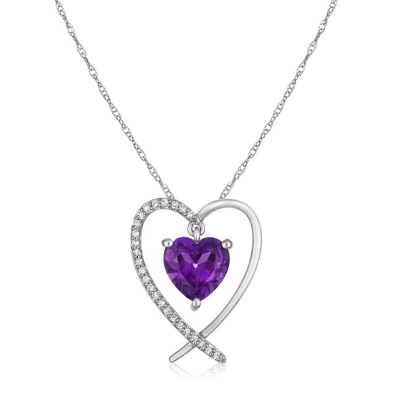 Amethyst and Diamond Accent Heart Pendant in 10K White Gold – Image 1 of 3
