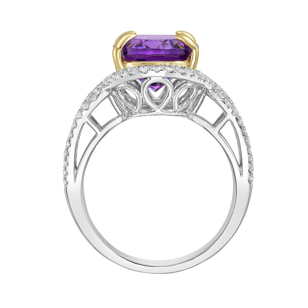 Oval Amethyst &amp; Diamond Ring in 14K White &amp; Yellow Gold (1/2 ct. tw.) – Image 2 of 4