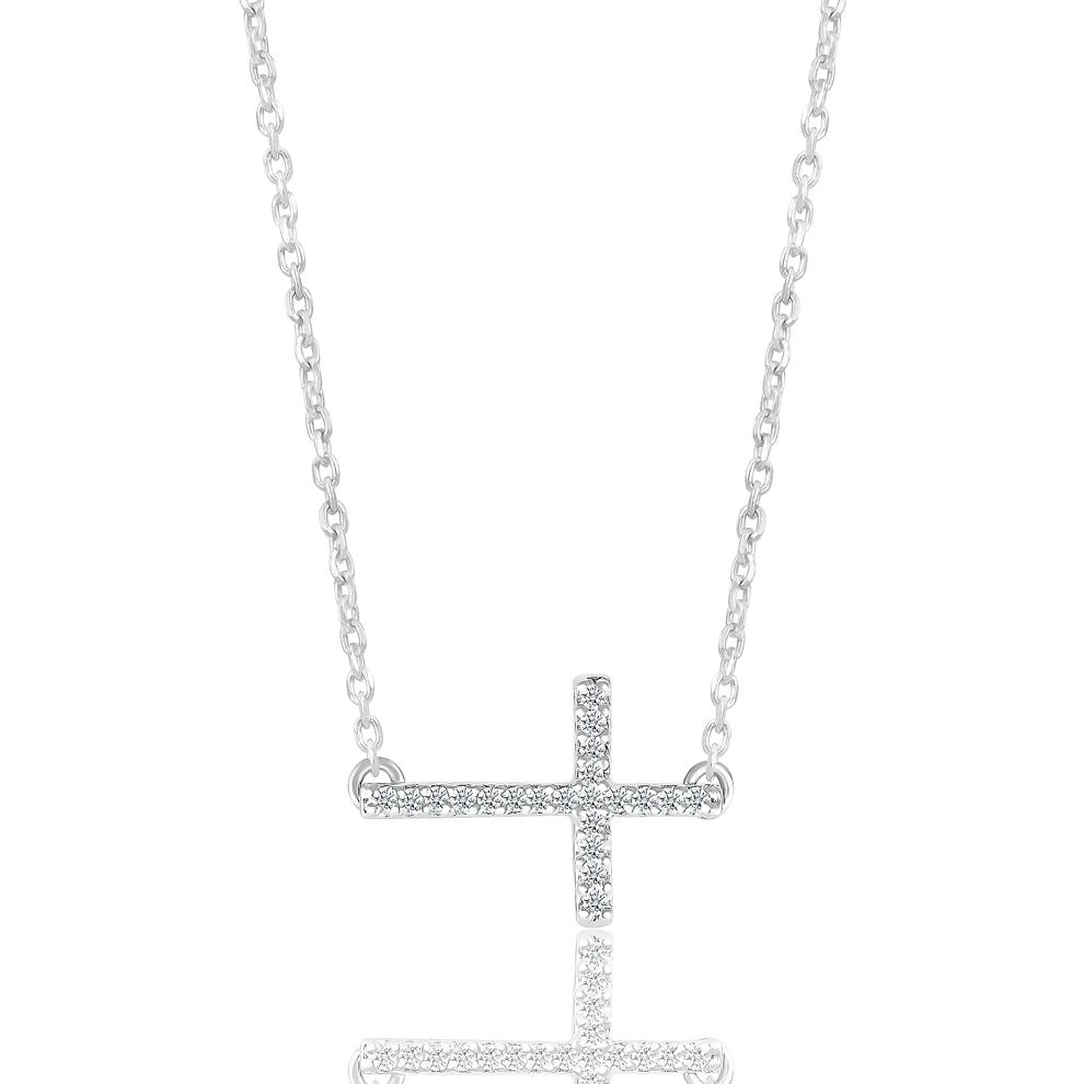 Diamond Accent Cross Necklace in Sterling Silver – Image 1 of 3
