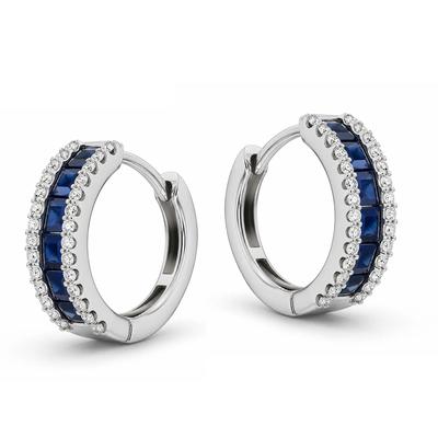 Blue Sapphire & Diamond Hoop Earrings in 10K White Gold (1/4 ct. tw.)